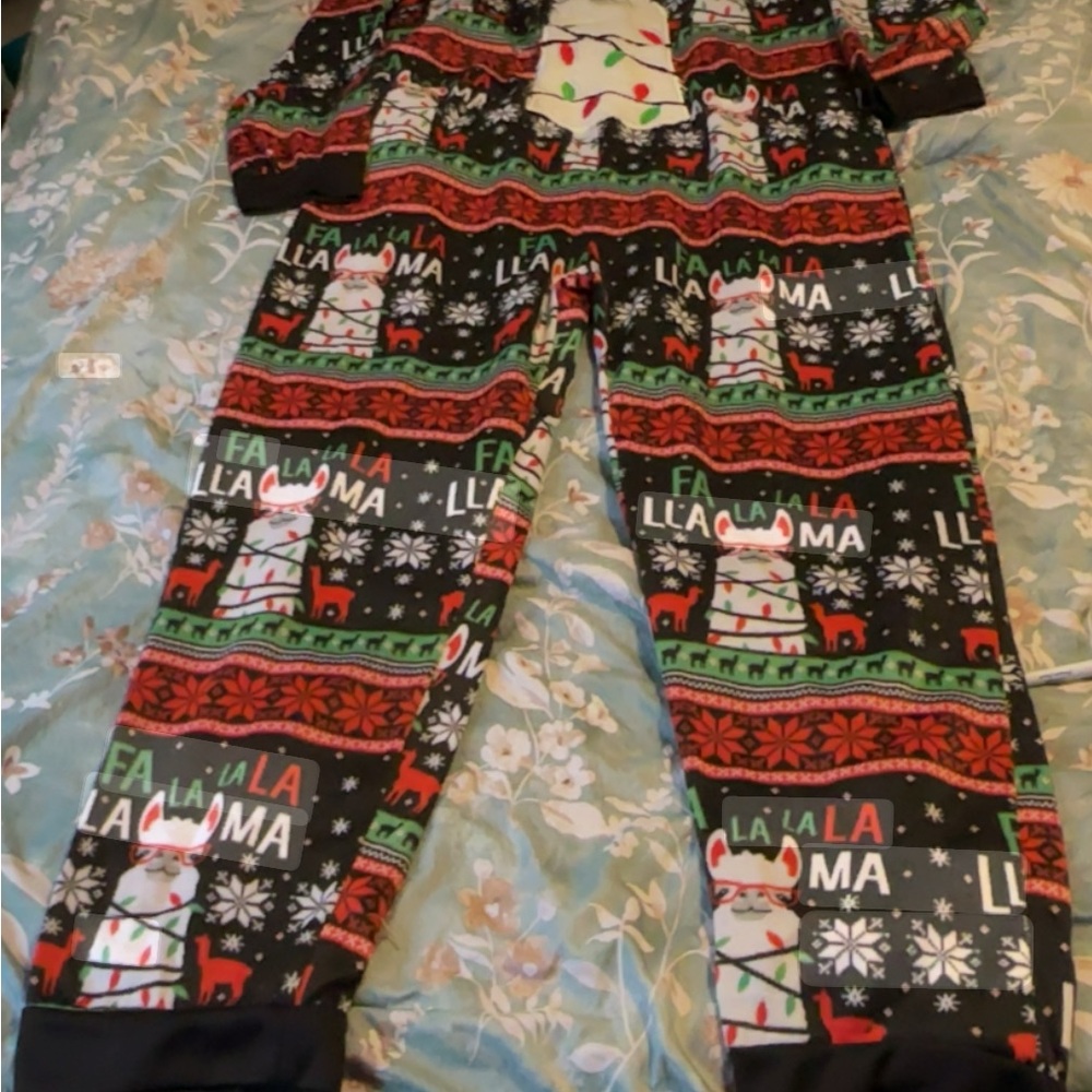 Festive Llama Kids Pajamas - Black, Red, Green